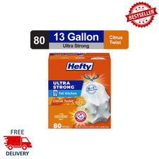 Hefty Ultra Strong 13 Gallon Tall Kitchen Trash Bags White, Citrus Twist, 80 Ct
