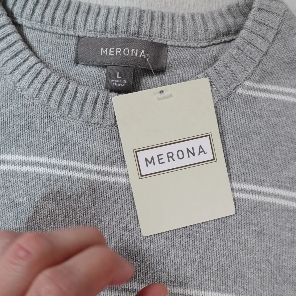 Merona Sweater Mens Large Striped Crewneck Pullover Classic Casual Lightweight - Image 3 of 4