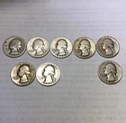 Lot of 8 Washington Silver Quarters-90% Silver - Circulated