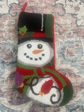 Needle Punch Snowman Christmas Stocking Red Velvet Backing 3D Latch Hook Style
