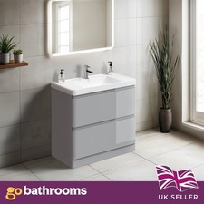 900mm Floor Standing Vanity Unit Light Grey With White Resin Basin Sink