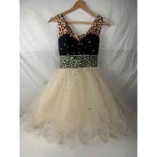 Mori Lee Size 8 Black Jeweled Tulle Homecoming Dress Leopard Straps