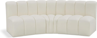 Modern Cream Vegan Leather Modular Sofa with Deep Tufting - 86'' W