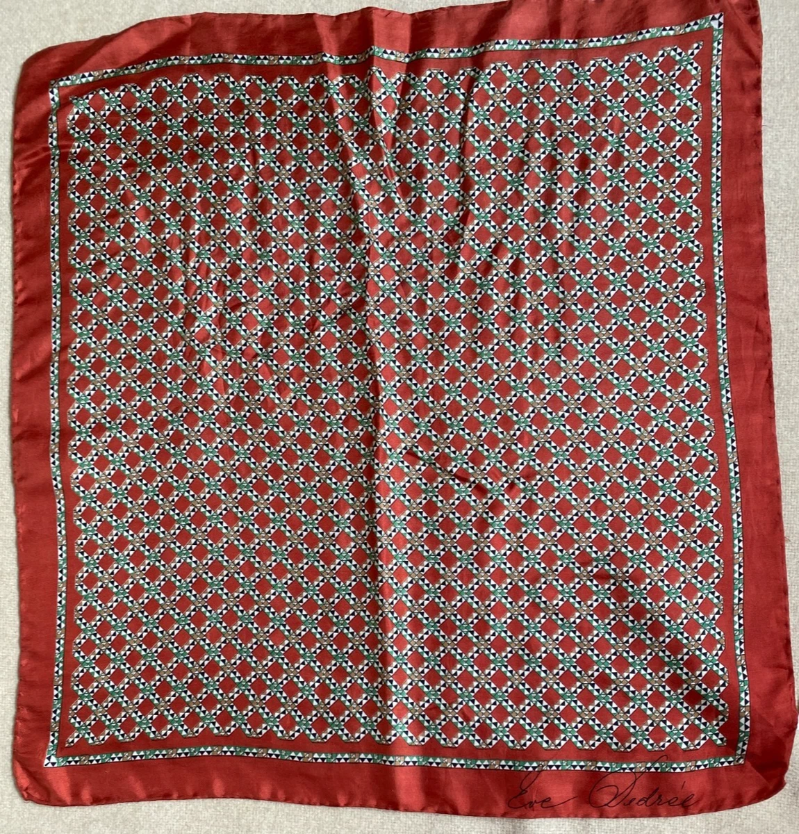 Foulard Carré En Soie Vintage 55x55 Cm - Marron Et Bleu - Bon état