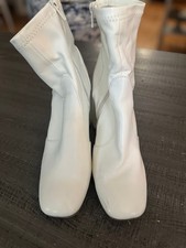 Women s White Ankle Bootie Boots Zip Closure Zipper Accent Round Toe Solid
