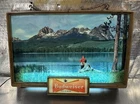 Vintage 1950s Budweiser Beer Lighted Sign With Rare Busch Man Fishing Scene