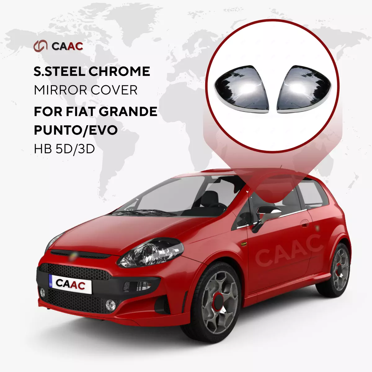 For Fiat Grande Punto Evo 2005 2018 S.Steel Chrome Side Mirror