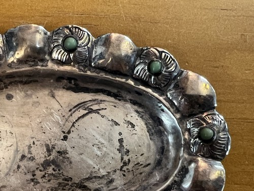 Sterling Silver Salt And Pepper Shakers Floral Leaf Green Gemstone With Plate - Picture 5 of 19