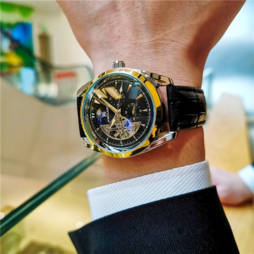 Hollow Large Flywheel Automatic Mechanical Moon Multi-Function Men's Watch - Picture 7 of 24