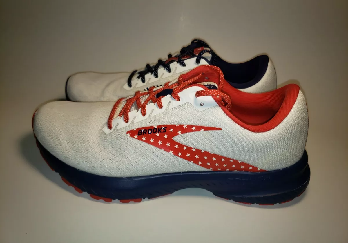 Red white and clearance blue brooks running shoes