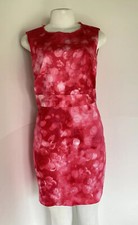 T Tahari Sheath Sleeveless Pink Watercolor Raw Neckline Hem size 4