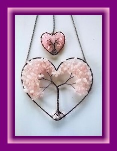 ROSE QUARTZ SUNCATCHER, Tree of Life Crystal Suncatcher, DOUBLE HEART Suncatcher