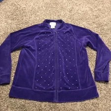 the quacker factory womens m purple cotton blend full zip jacket b4