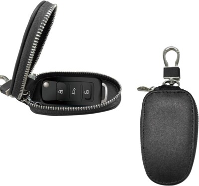 Car Key Case, Leather Car Keychain Holder, Car Key Fob Protector with Metal 