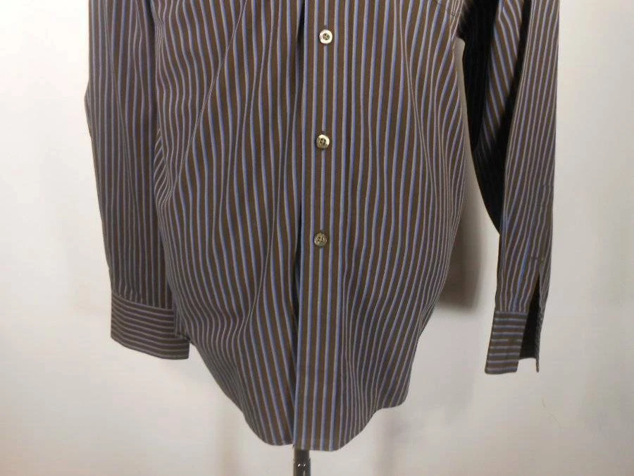 Hermosa Camisa Para Hombre 17 34/35 XL Michael Kors Marrón Rayas Manga Larga Botón Foto 3 de 4