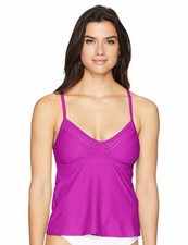 COASTAL BLUE WOMENS SWIMWEAR LASER CUT TANKINI TOP PUNCHY PURPLE LARGE NEW W/TAG