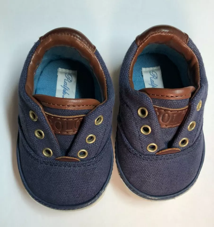 Ralph Lauren Polo Infantil Zapato Azul Lona Cuero Borde Talla 1 Foto 2 de 4