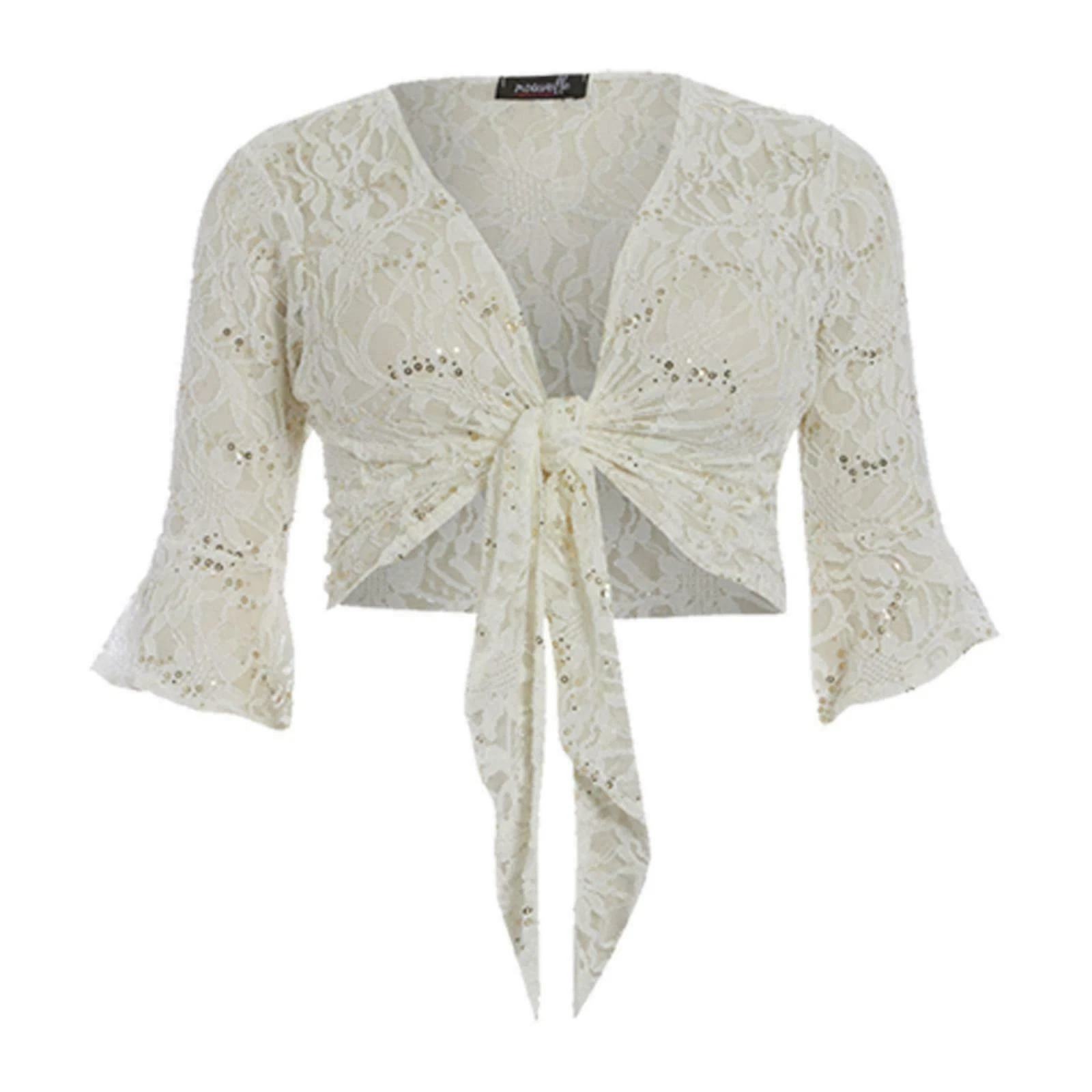 Womens Ladies Plus Size 3/4 Sleeve Floral Lace Sequin Bolero Tie Up Shrug 12-26
Opens in a new windo