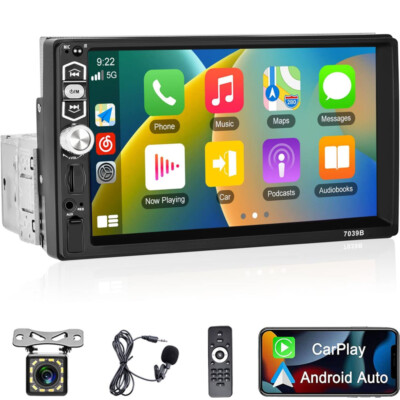 Single 1 Din Apple/Android Carplay Car Stereo Radio Bluetooth Touch Screen 7''