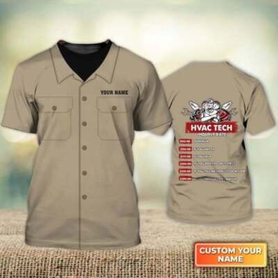 Tech Hourly Rate Hvac Tech Uniform Orange Personalized Name 3D T-SHIRT Us Size