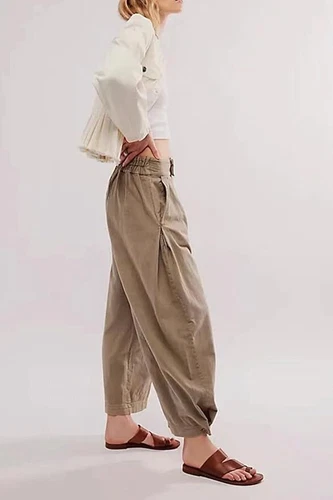 Women's Baggy Pants Wide Leg Casual Cotton Ankle Jeans Mid Rise Harem Pants - Picture 23 of 34