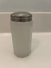 Vintage JHK Clambroth Glass Talcum Powder Bottle Original Metal Sifter Lid