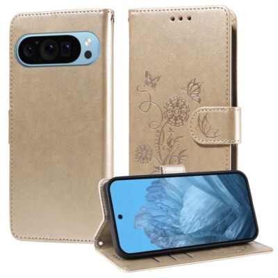 Für Google Pixel 9 / 9 PRO Prägung Schmetterlingsblumen Leder Handyhülle