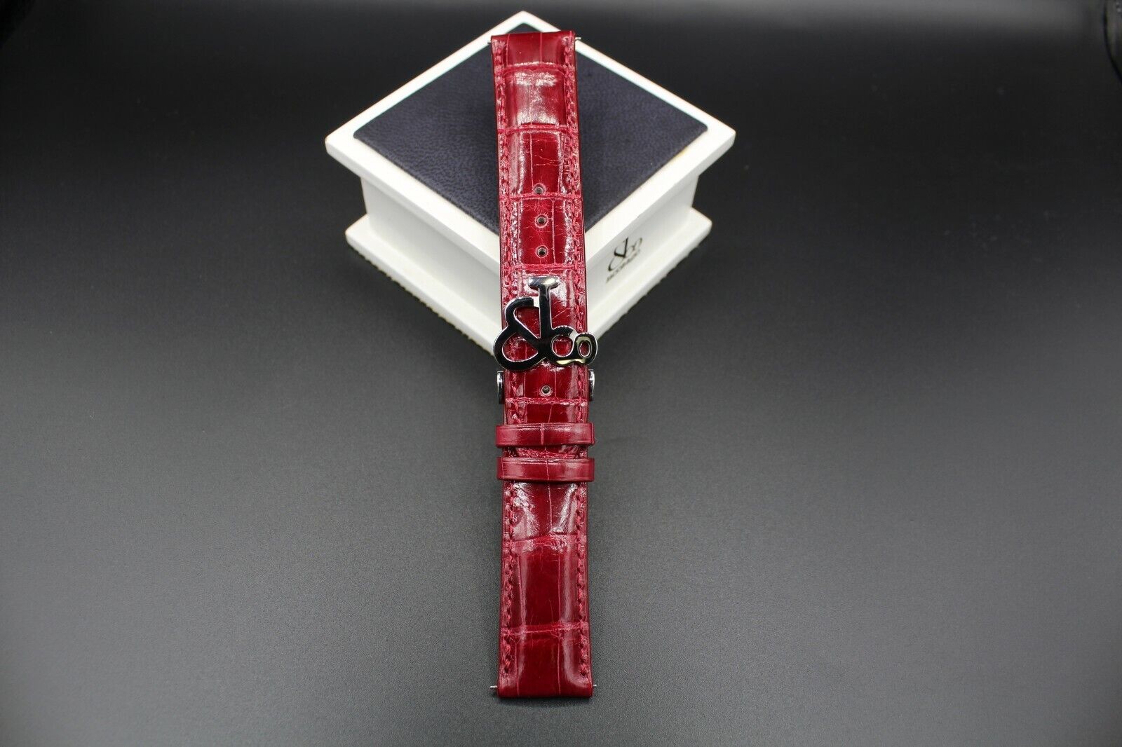 Authentic Jacob and Co Red Alligator Strap W. Stainless Steel Clasp 20mm