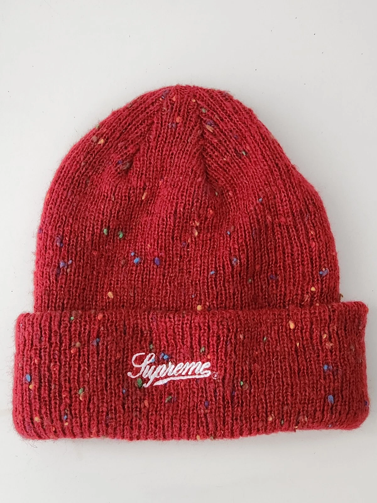 FW18 Supreme Farbig Speckle Beanie Dunkelrot Hut Abgenutzt 1x