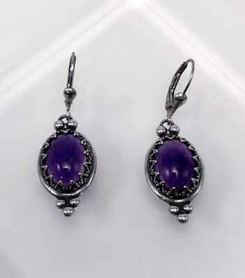 American West Sterlingsilber Krone Detail Amethyst Hebelverschluss Ohrhänger Neu mit Etikett