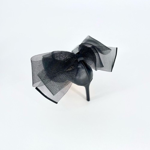 CHARLES DAVID Rogue Black Leather Ankle Strap Pointed Toe Pump Tulle Bow New 8.5 - Picture 5 of 7