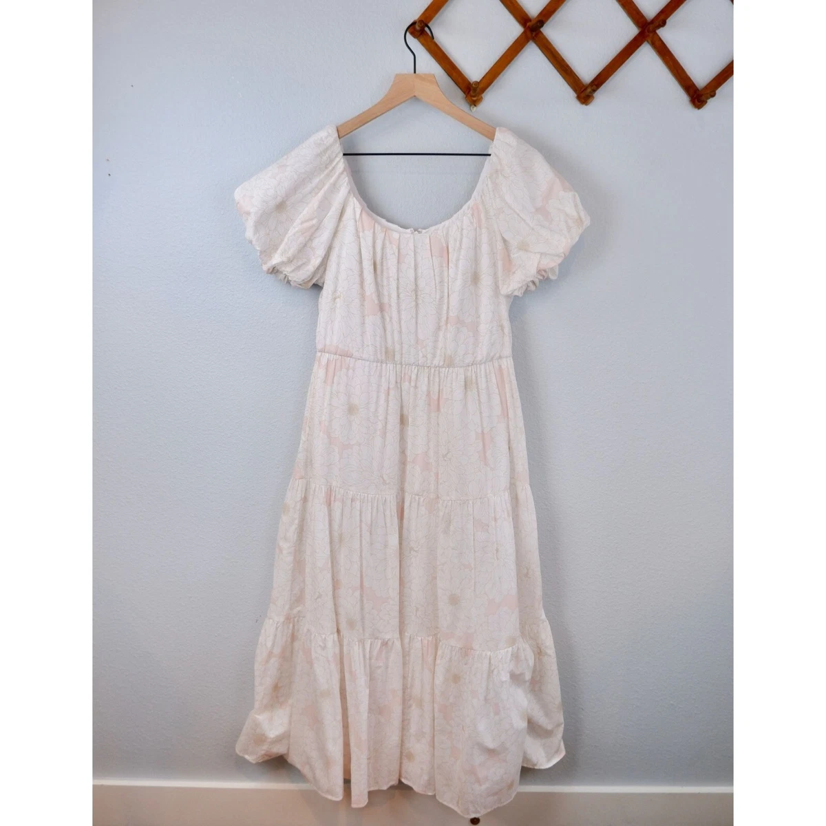 Calvin Klein Floral Puffy Sleeve Prairie Tiered Midi Dress 12 eBay