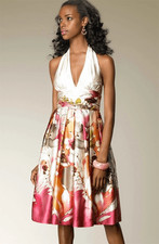 Vintage Adrianna Papell Dress Floral Silk Halter Sequins & Beaded Size4 Elegant