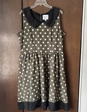 VINTAGE STYLE Bea & Dot by Modcloth Olive Green Polka Dot Rockabilly Retro Dress