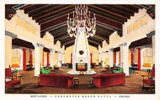 Interior View West Lounge Edgewater Beach Hotel Chicago Vtg Postcard I14