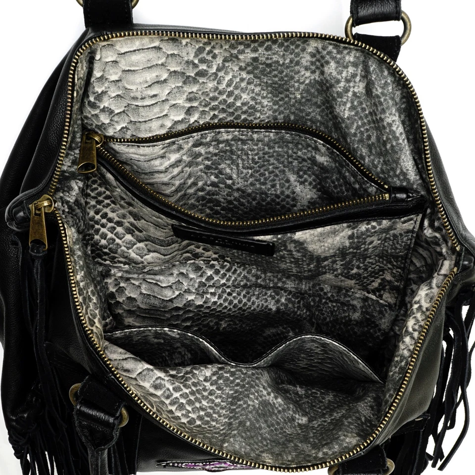 Bolso de Mano Liebeskind Berlin Cuero Negro con Flecos Boho Motociclista Bolso de Hombro Foto 4 de 4