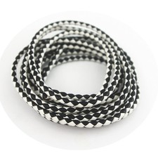 3 Yards Round Folded Bolo Braided Genuine Leather Cord for 4mm Black and White