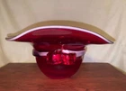 Red & Pink Glass Hat Ribbon Vase, Blenko?