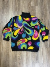 Vintage Classiques Mohair Acrylic Fuzzy Colorful Oversized Sweater 80s 90s Sz S