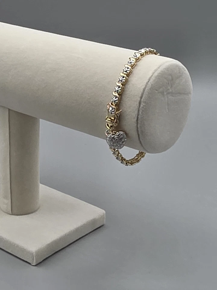 纯银 925 金 Vermeil 方晶锆石 CZ 网球手链 带心形饰品 — 第 4/4 张图片