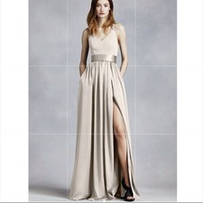 White by Vera Wang Halter Champagne Maxi Dress Bounces off light