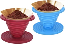 2 Pcs Collapsible Pour Over Coffee Dripper,Reusable Silicone Coffee Filter Holde
