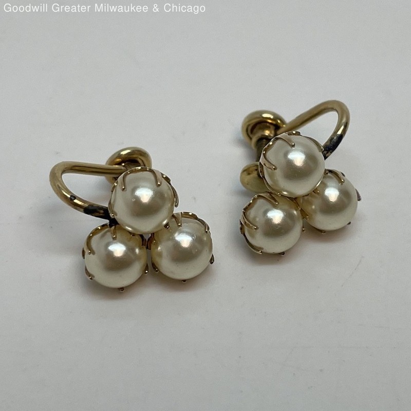 Vintage Gold-Filled Faux Pearl Screw Back Earrings 4.3g