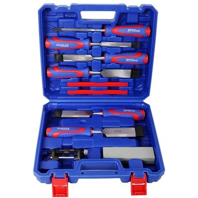 10pc Premium Cr-V Steel Wood Chisel Set w/ 6pcs Chisels, Guide, Stone, 2 Pencils