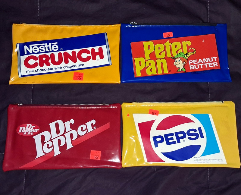 Lot of 4- VTG Vinyl *PENCIL CASE* Nestle, Dr Pepper, Pepsi, Peter Pan- HONG KONG
