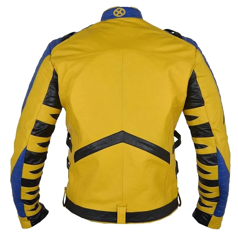X-Men Wolverine Yellow Blue Leather Jacket  Halloween Cosplay Biker Style jacket - Image 4 of 4