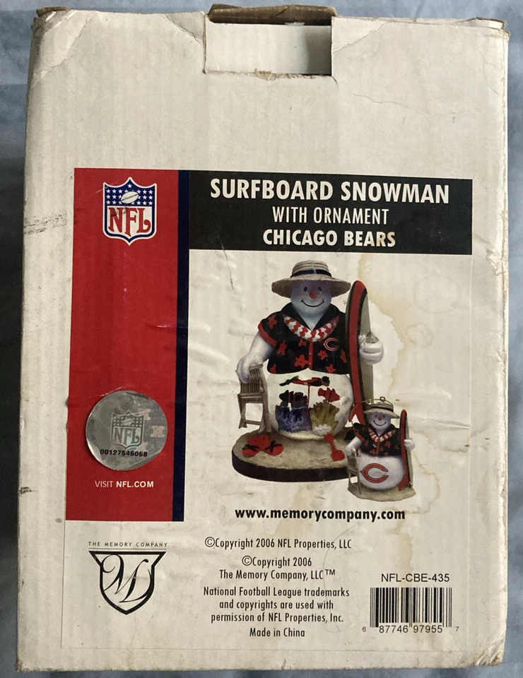 Chicago Bears NFL tabla de surf muñeco de nieve con adorno 2006 - Memory Company Foto 2 de 4