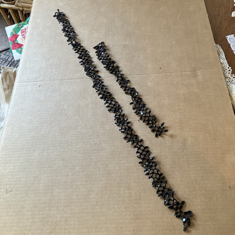 Victorian Fine Wire Beaded Mourning  Jet Black  Trim 2 Pieces 33” & 15”x1.5