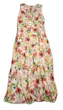 Calvin Klein Sheer White Floral High-Low Maxi Dress Sleeveless Faux Wrap sz 8 EC