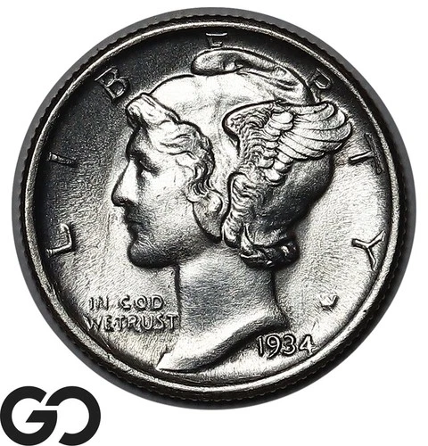 1934 Mercury Dime, Full Split Bands, Blast White Solid Gem BU++ FSB